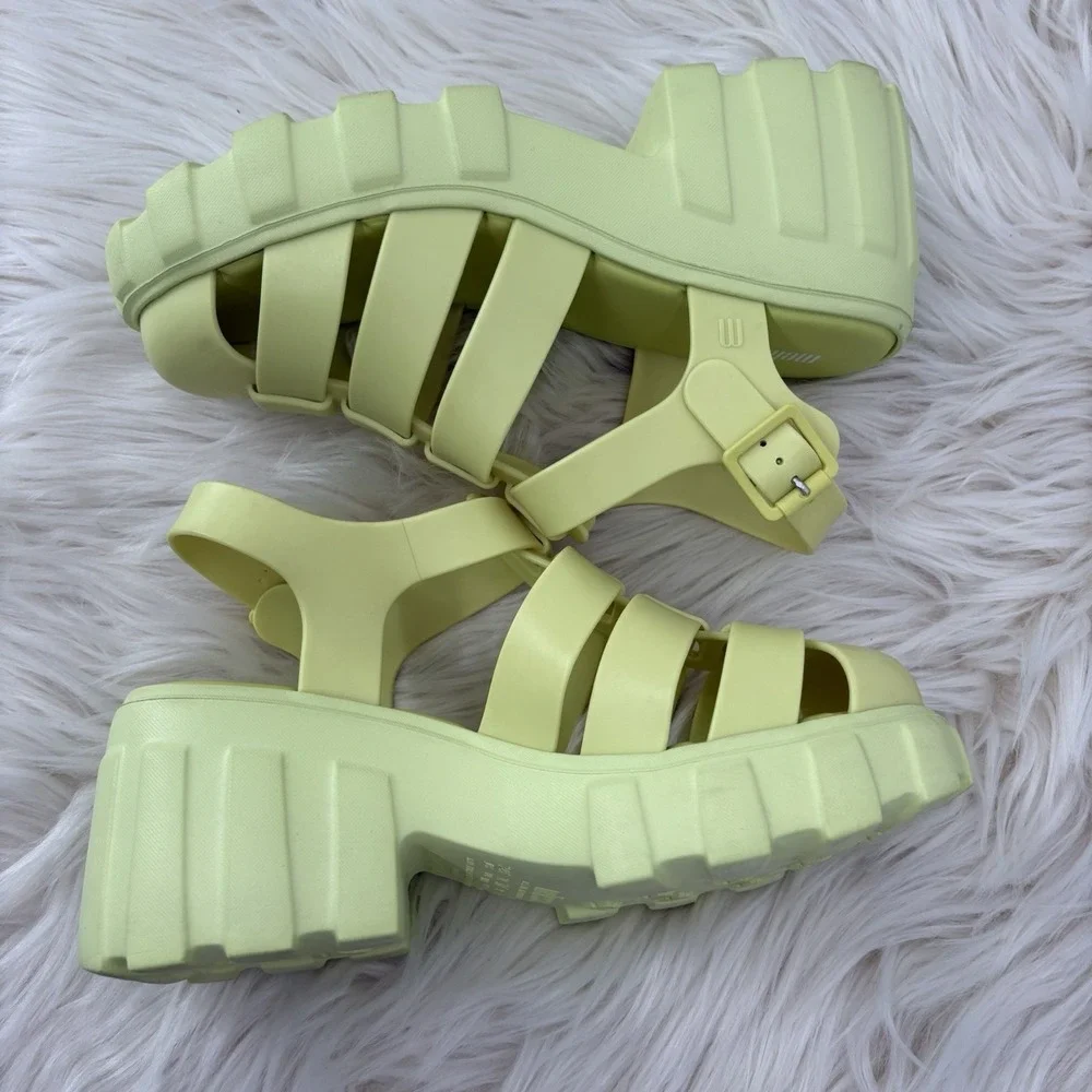 Melissa Megan Platform Fisherman Heels Lime Yellow‎ Size 8